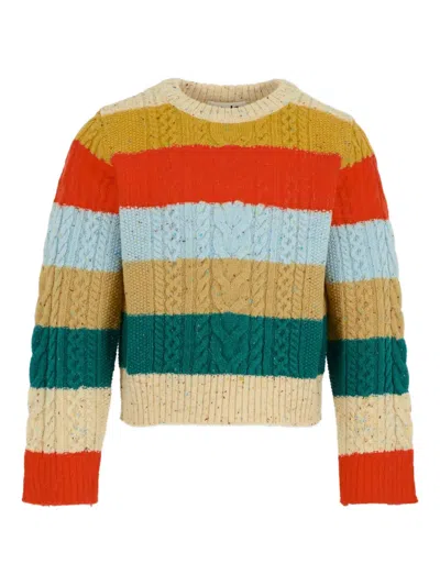 Molo Kids' Cable-knit Striped Sweater In Red