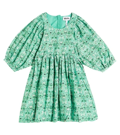 Molo Kids' Caio Printed Cotton Dress In Notes Of Green