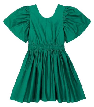 Molo Kids' Cally Ruffled Cotton Dress In Tennis Green