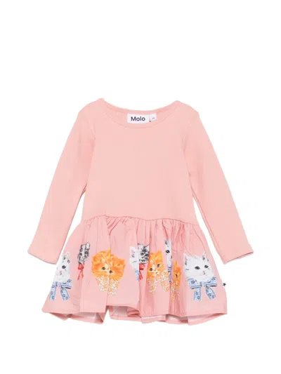 Molo Babies' Candi Cat-print Ruffled Dress In Pink