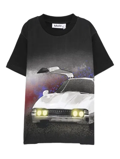 Molo Kids' Car-print Organic-cotton T-shirt In Gray