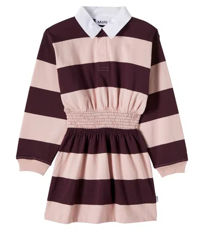 Molo Carlott Striped Polo Dress In Burgundy