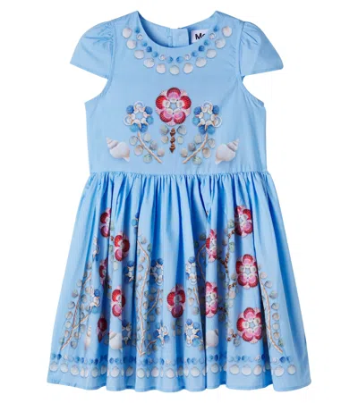 Molo Kids' Carol Printed Cotton Poplin Dress In Blue