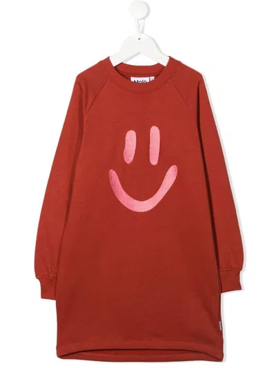 Molo Kids' Carola Smiley-print Sweatshirt Dress In Rosso
