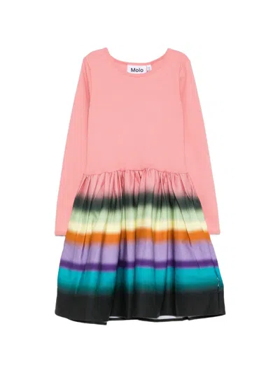 Molo Kids' Casie Warm Striped Long-sleeve Dress In Pink