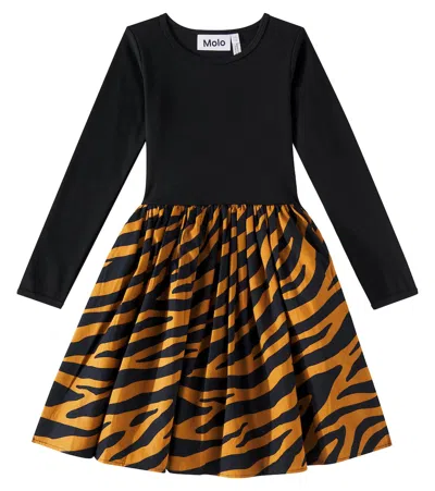 Molo Kids' Casie Zebra-print Cotton-blend Dress In Schwarz