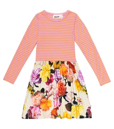 Molo Kids' Cassie Cotton-blend Striped Floral Dress In Rose Garden