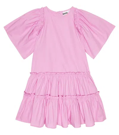 Molo Kids' Organic Cotton Dress W/ Ruffles In Pink