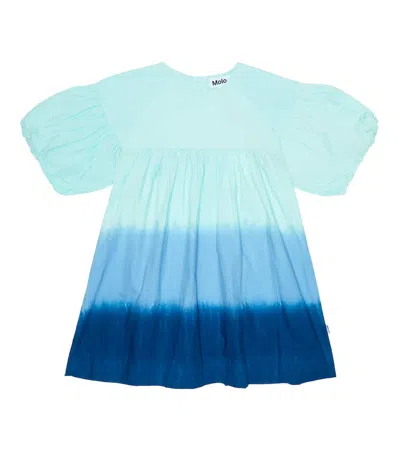 Molo Kids' Catherine Cotton Dress In Blue Dip Dye
