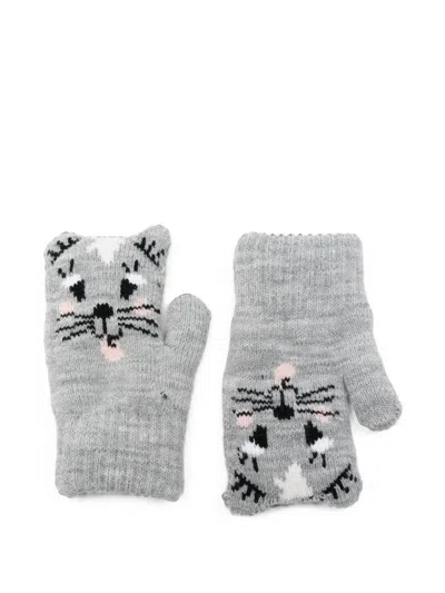 Molo Kids' Cat-motif Knitted Mittens In Grey