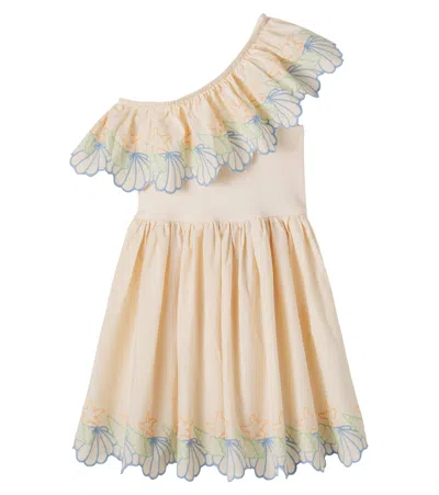 Molo Kids' One-shoulder Ruffled-detail Dress In Neutral