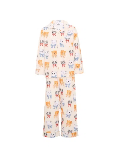 Molo Kids' Cat-print Pajamas In Multi
