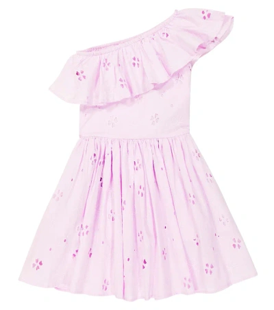 Molo Kids' Cay Broderie Anglaise One-shoulder Dress In Alpine Glow