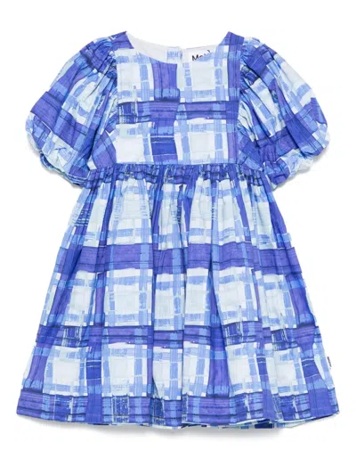 Molo Kids' Checked Dress In Blue