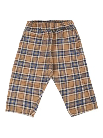 Molo Babies' Checked-pattern Elastic-waist Trousers In Brown