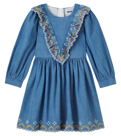 Molo Kids' Cherinne Broderie Anglaise Denim Dress In Blue