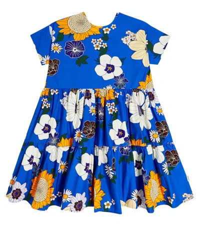 Molo Kids' Chilla Floral Cotton Dress In Blue