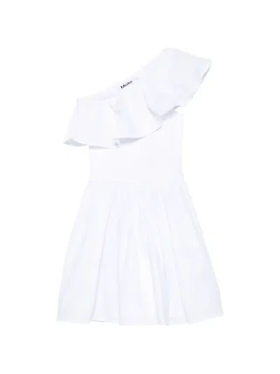 Molo Kids' Chloey Ruffled One-shoulder Dress In White