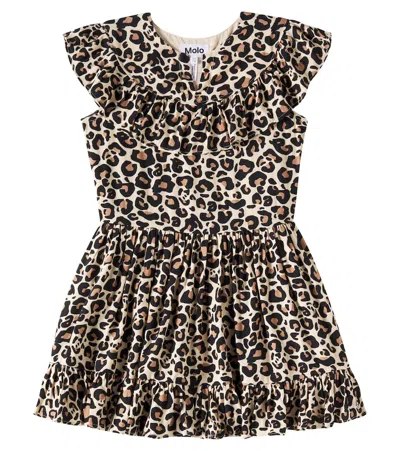 Molo Kids' Cho Ruffled Leopard-print Dress In Brown