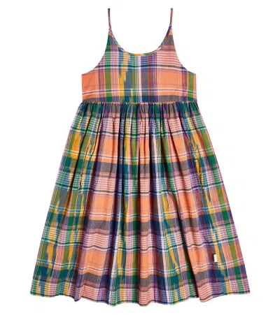 Molo Kids' Chrissie Checked Cotton Poplin Dress In Multi Ikat