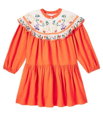 Molo Kids' Cibbe Floral Ruched Dress In Orange