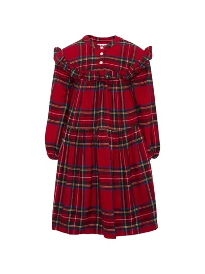 Molo Kids' Cibbe Ruffled Tartan-print Mini Dress In Red