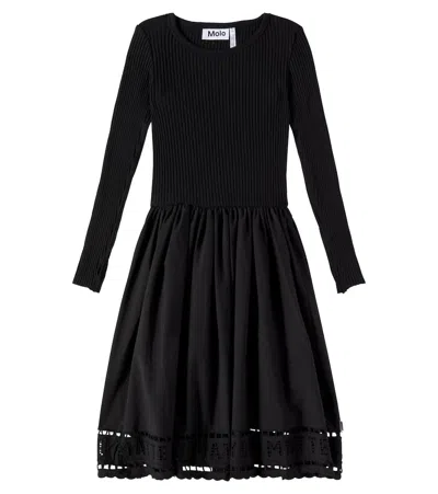 Molo Kids' Cibelle Cotton-blend Jersey And Cotton Poplin Dress In Black