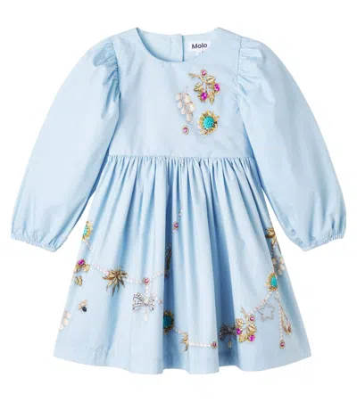 Molo Kids' Cilja Printed Cotton Dress In Blue