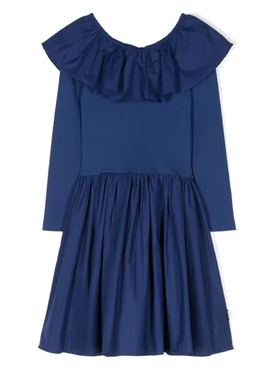 Molo Kids' Cille Long-sleeve Dress In Blue