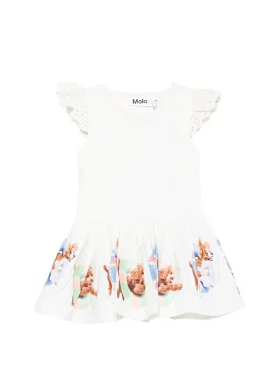 Molo Babies' Cimi Broderie Anglaise Animal-print Dress In White