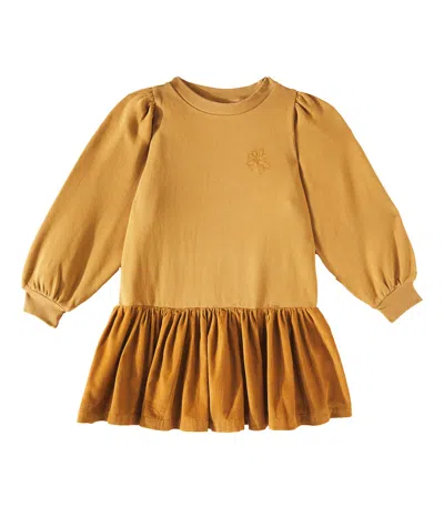 Molo Kids' Cinna Puff-sleeve Cotton-blend Dress In Brown