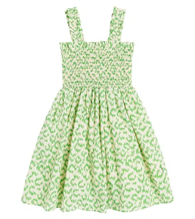 Molo Kids' Cippe Leopard-print Cotton Dress In Green