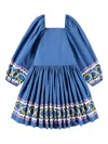 Molo Girl's Ciris Puff-sleeve Organic Cotton Dress In Blue