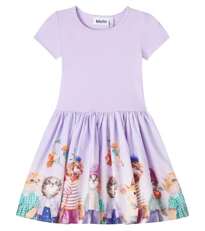 Molo Kids' Cissa Printed Cotton-blend Dress In Purple