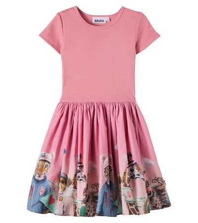 Molo Cissa Printed Gathered Cotton-blend Dress In Pink