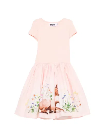 Molo Kids' Cissa Ribbed Floral Dress In Pink