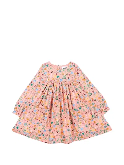 Molo Babies' Claire Floral-print Long-sleeve Dress In Pink