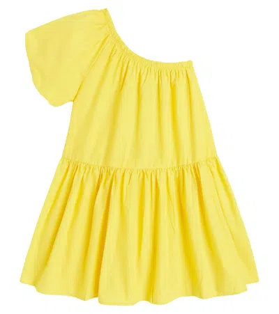 Molo Kids' Clarabelle One-shoulder Cotton Dress In Multicoloured