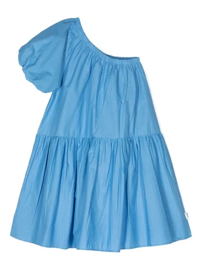Molo Kids' Clarabelle Organic Cotton One-shoulder Dress In Blue