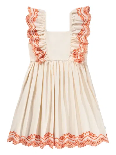 Molo Kids' Clementine Embroidered Ruffled Dress In Neutral
