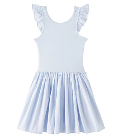 Molo Kids' Cotton Jersey & Poplin Dress In Light Blue