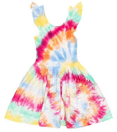 Molo Kids' Cloudia Tie-dye Ruffle Cotton Dress In Jolly Tie Dye