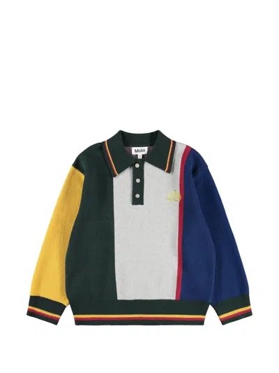 Molo Colour-block Intarsia-knit Polo Shirt In Multi