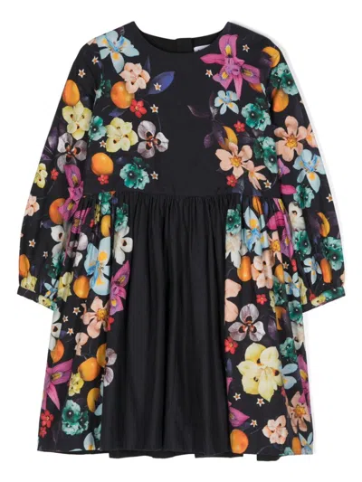Molo Kids' Como Floral-print Dress In Blue