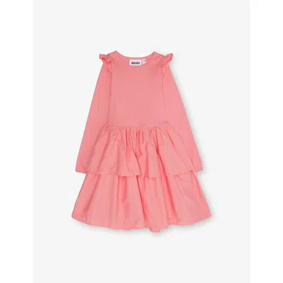 Molo Kids' Confetti Cathi Long-sleeve Cotton-jersey Dress 3-12 In Pink