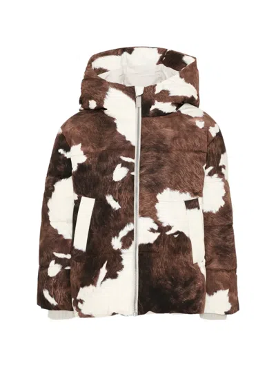 Molo Kids' Cow-print Hooded Jacket In Brown