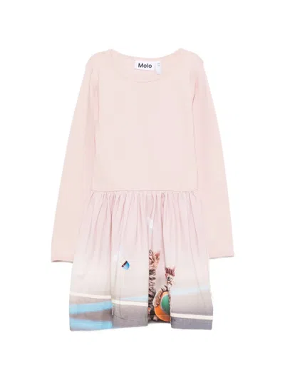 Molo Kids' Credence Graphic-print Long-sleeve Dress In Pink