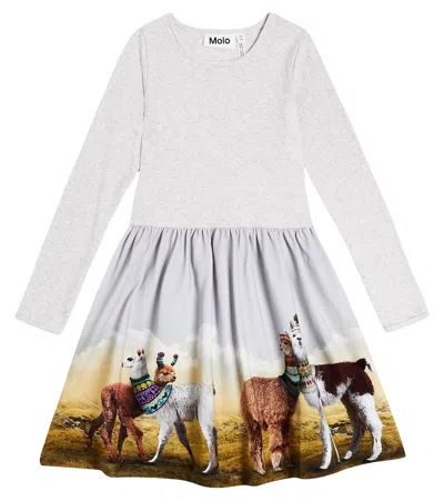 Molo Kids' Credence Printed Cotton-blend Jersey Dress In Grey