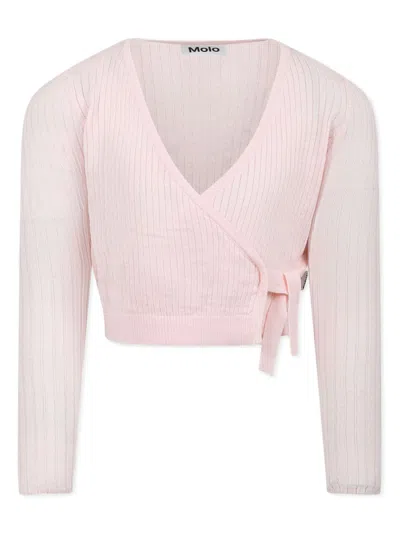 Molo Kids' Cropped Rib-knit Top In Pink