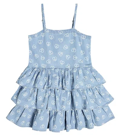 Molo Kids' Crystal Printed Cotton Dress In Love Peace Blue